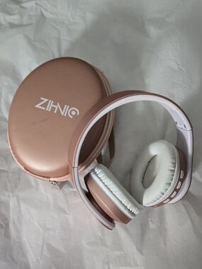 Rose Gold Wireless Over-Ear Headphones with Carry Case